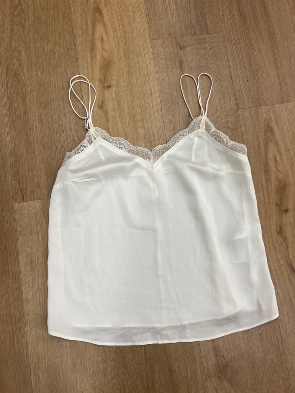 Abercrombie & Fitch White Lace-Trim Silk Cami
